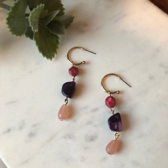 Jewelry - The Gigi - Mini Hoop w/ Stone Drop Earrings